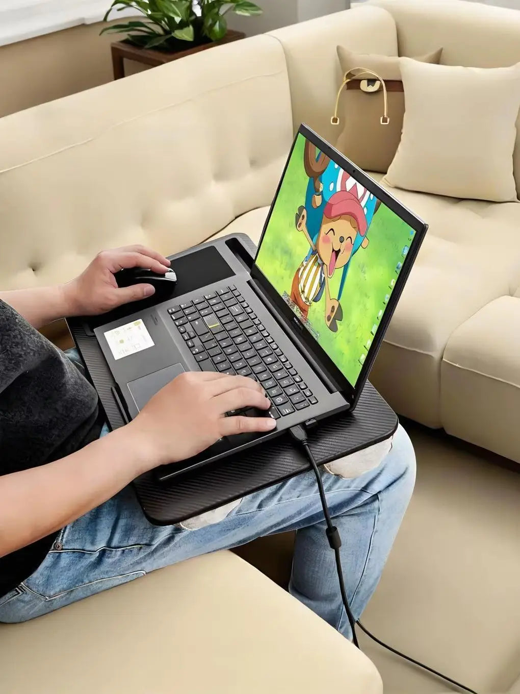 Leather Lap Desk for Laptops, Tablets, and Phones - Portable and Easy to Carry, with a Single Phone Card Slot