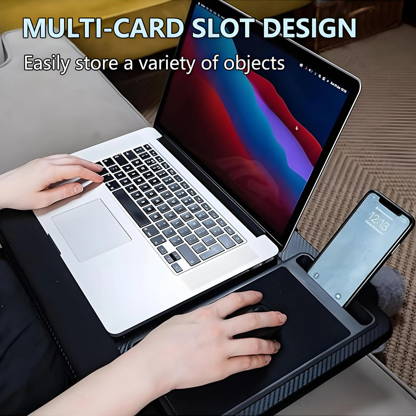 Leather Lap Desk for Laptops, Tablets, and Phones - Portable and Easy to Carry, with a Single Phone Card Slot