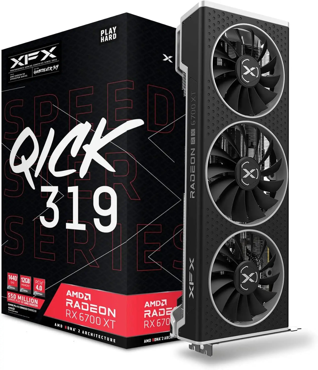 XFX Speedster QICK319 AMD Radeon RX 6700 XT Black Gaming Graphics Card with 12GB GDDR6
