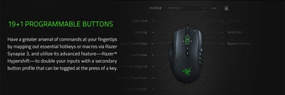Razer Naga Left-Handed - Ergonomic MMO Gaming Mouse with 12 Programmable Thumb Buttons - 20,000 DPI