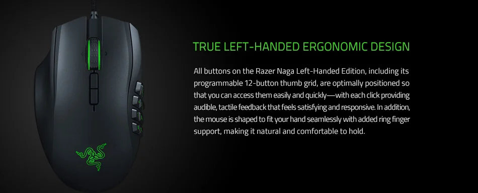 Razer Naga Left-Handed - Ergonomic MMO Gaming Mouse with 12 Programmable Thumb Buttons - 20,000 DPI