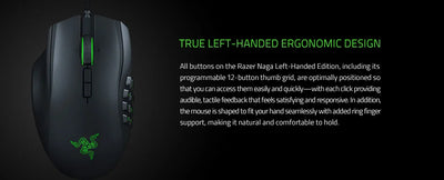 Razer Naga Left-Handed - Ergonomic MMO Gaming Mouse with 12 Programmable Thumb Buttons - 20,000 DPI
