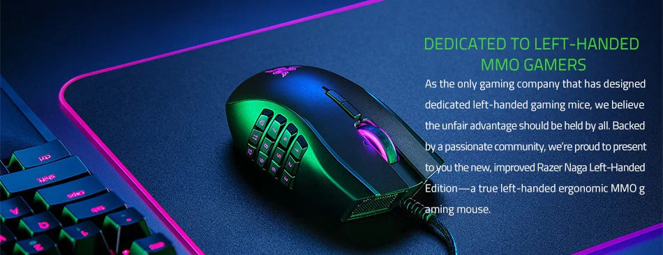 Razer Naga Left-Handed - Ergonomic MMO Gaming Mouse with 12 Programmable Thumb Buttons - 20,000 DPI
