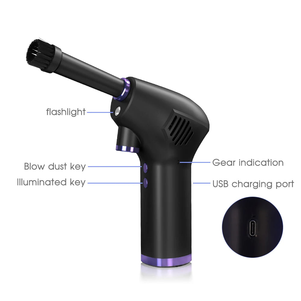 Wireless Air Duster USB Dust Blower Handheld Dust Collector Rechargable Large Capacity Portable for PC Laptop Car Clean Keyboard