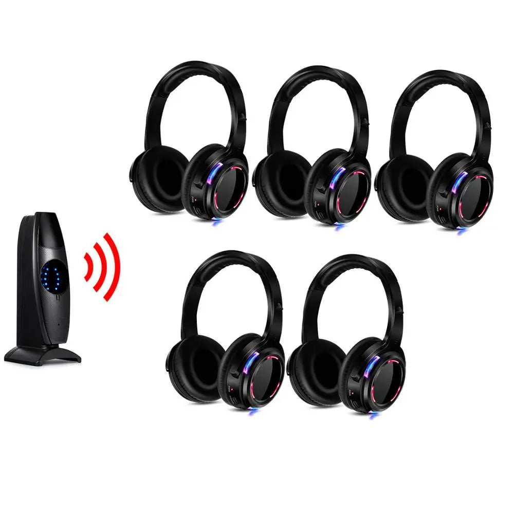Silent Disco Headphones Compete System 200m Led Wireless Earphones 5 Headset + 200m Transmitter HD Sound No Lag for TV Watching