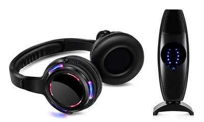 Silent Disco Headphones Compete System 200m Led Wireless Earphones 5 Headset + 200m Transmitter HD Sound No Lag for TV Watching