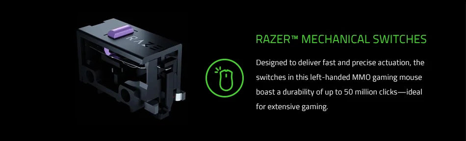 Razer Naga Left-Handed - Ergonomic MMO Gaming Mouse with 12 Programmable Thumb Buttons - 20,000 DPI