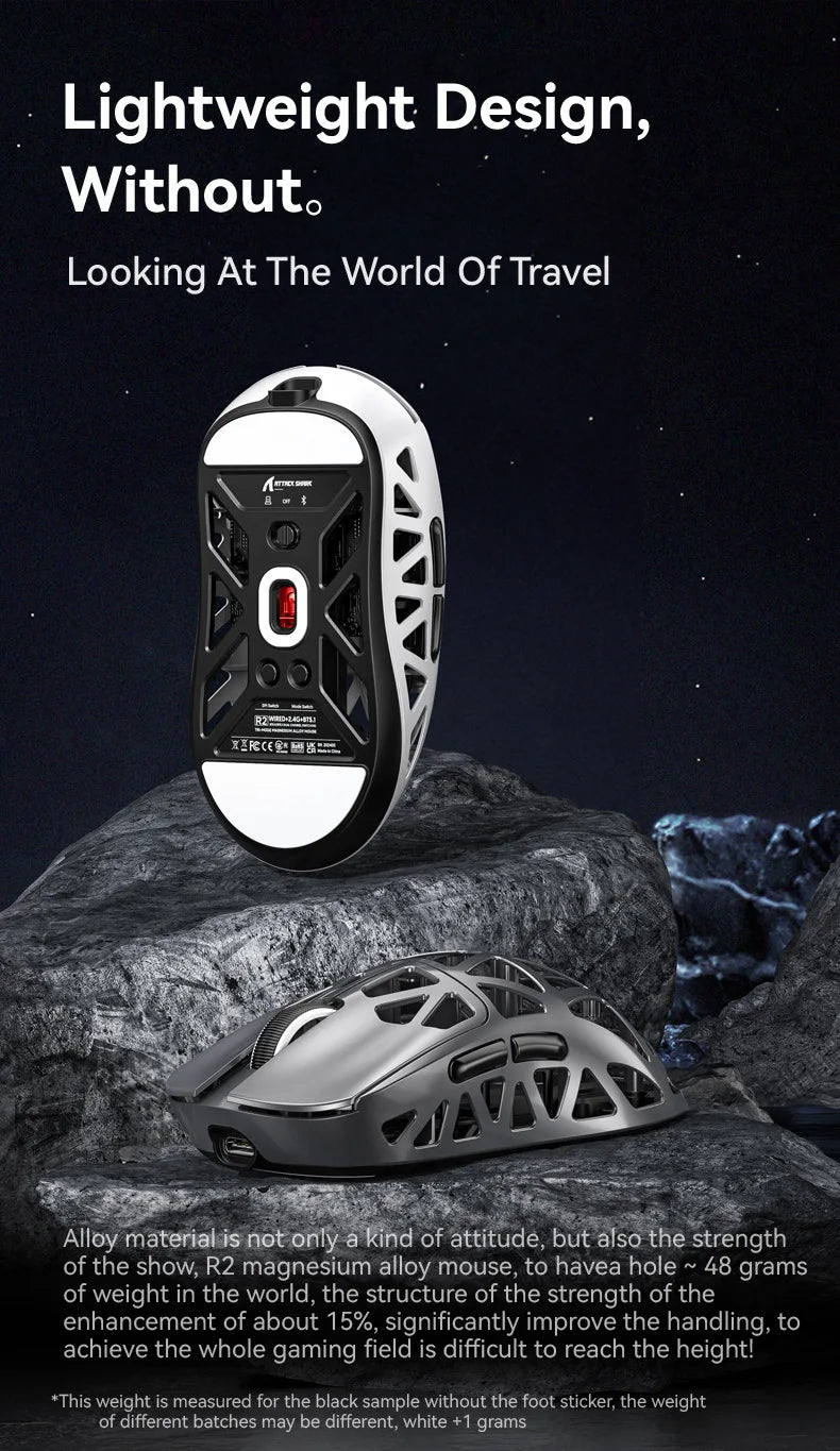 ATTACK SHARK  R2 Magnesium Alloy Wireless Mouse PAW3950 Lightweight Gaming Esports Bluetooth Three-Mode 8k Gaming Office Mouse
