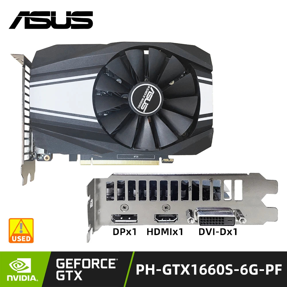 ASUS  PH-GTX1660S-6G Video Card  GeForce GTX 1660 SUPER 	GDDR6 6GB 192bit 14002MHz PCI Express 3.0 16X 12nm