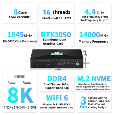 Mini PC intel i7-9700F/i9-9900T GTX1660s GTX3050