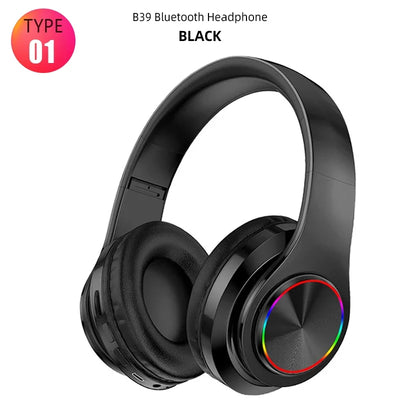 B39 Wireless Illuminated Headset Over-ear HiFi Stereo Headphones Foldable Gaming Headset For Airplane Travel Work Workout Home