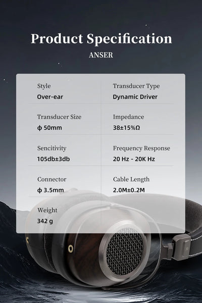 SIVGA ANSER High-Fidelity Audio Open-back Wooden Headphone 50mm Dynamic Driver Over-ear Wired Headset