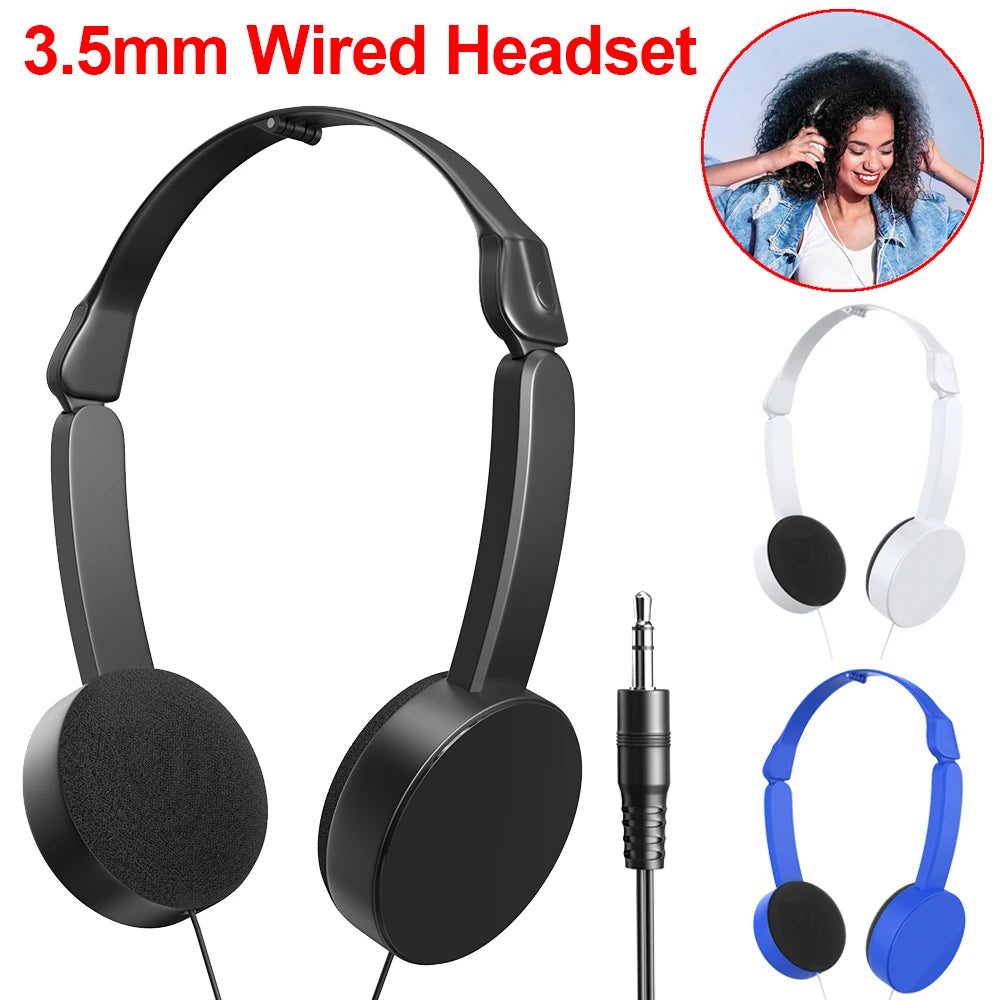 3.5mm Wired Headsets Adjustable Foldable Music Headphones Over Ear Stereo Headband Gaming Earphones Girl Gift for Mobile Tablet