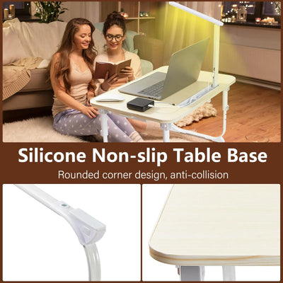 Laptop Desk for Bed Lap Desk with LED Desk Light, Adjustable Tablet Bed Table with Foldable Legs Storage Drawer, Breakfast Servi