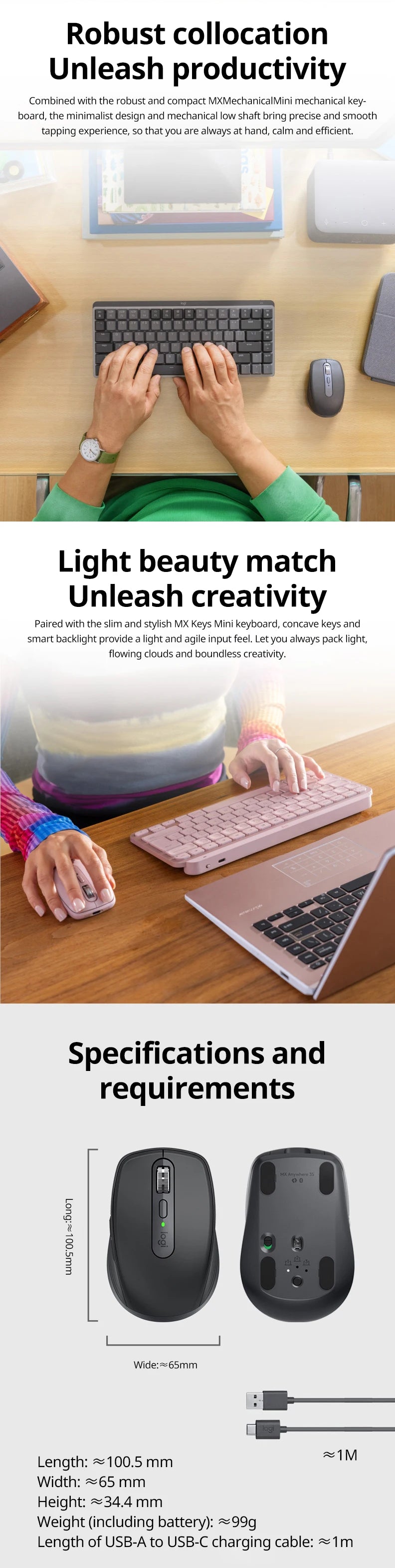 Logitech Master Series MX Anywhere 3S Bluetooth Wireless Silent Mouse Soft sound Office Female Tablet