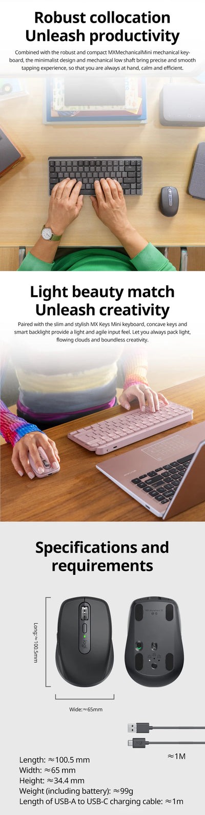 Logitech Master Series MX Anywhere 3S Bluetooth Wireless Silent Mouse Soft sound Office Female Tablet