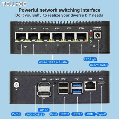 Intel N100 Soft Router 6 Lans i226-V 2.5G Fanless Mini PC