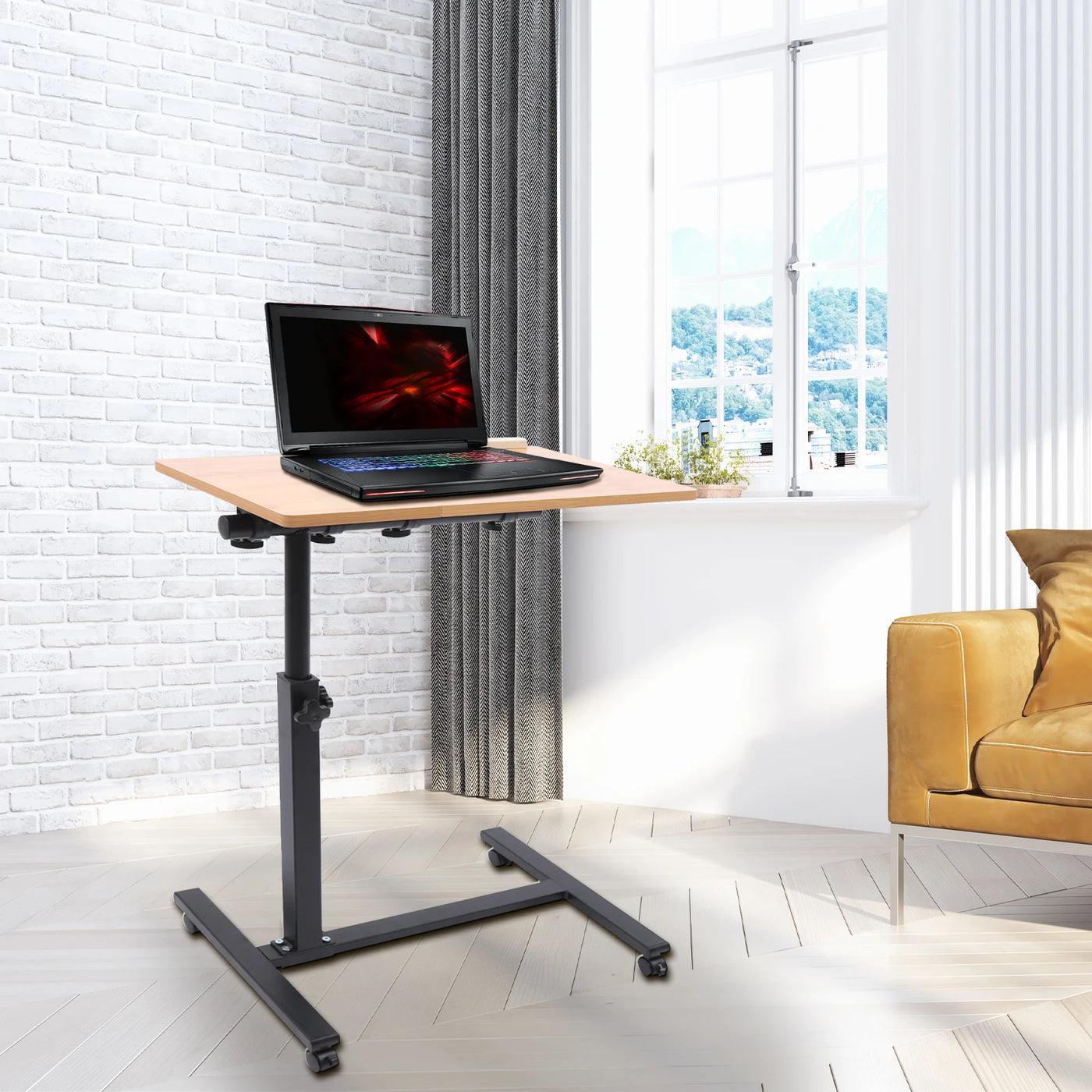 58-90cm Adjustable Height Laptop Desk Rectangle Desktop 4 Universal Wheels (All with Brakes)