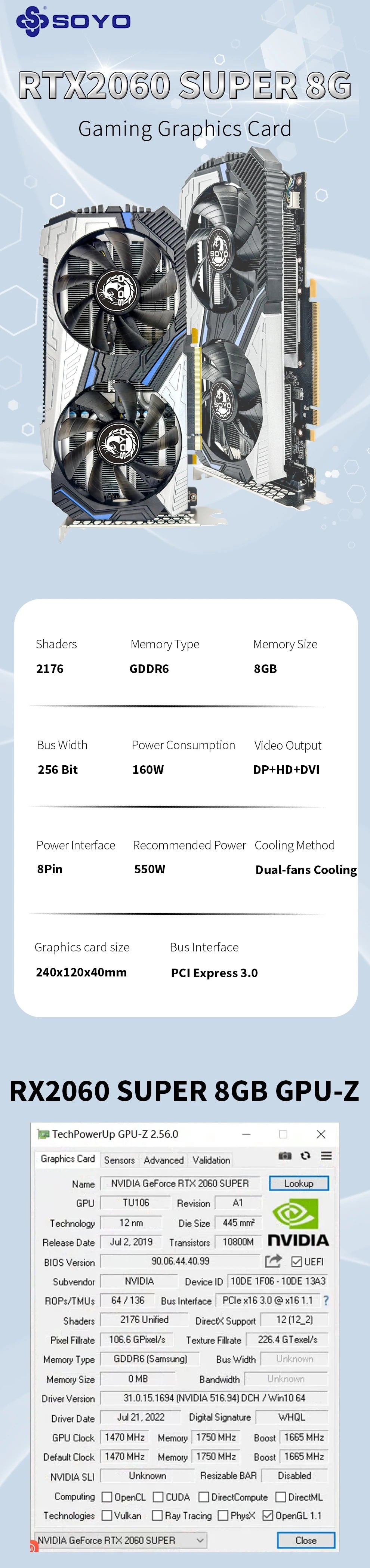 SOYO World Premiere Nvidia Geforce RTX 2060 SUPER GDDR6 8G Graphics Card 256Bit White Video Gaming Card Full New GPU RGB Card
