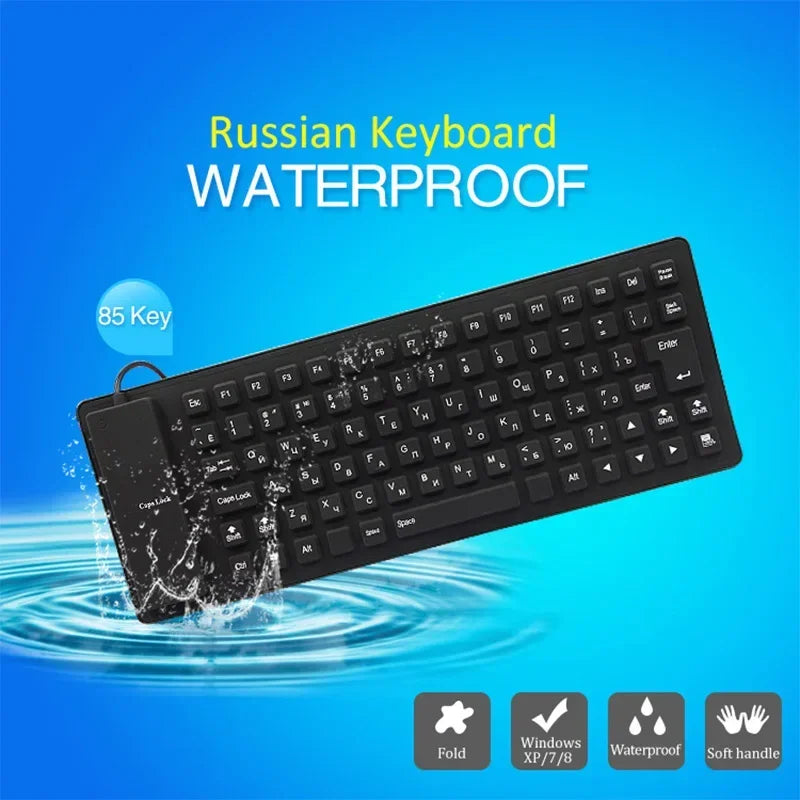 85 Keys Silicon Soft Keyboard USB Plug Play  Wired Gamer Waterproof Russian Keyboard Tablet Desktop Pad PC Tablet