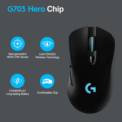Logitech G703 LIGHTSPEED HERO Sensor E-sports Gaming Mouse 25600DPI Rechargeable Ergonomic 2.4G Wireless Mice RGB Backlight 1ms