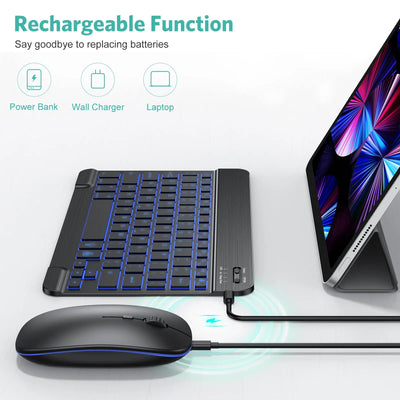 10 inch Backlit For iPad Keyboard and Mouse Backlight Bluetooth Keyboard For IOS Android Windows Wireless Keyboard and Mouse