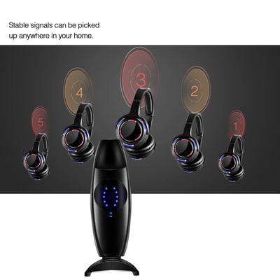 Silent Disco Headphones Compete System 200m Led Wireless Earphones 5 Headset + 200m Transmitter HD Sound No Lag for TV Watching