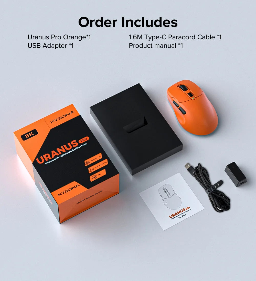 Kysona Uranus Pro Wireless Game Mouse Bluetooth 2.4g Three Mode E-Sports Lightweight Ergonomics Gaming Mouse For PC Gamer Gift