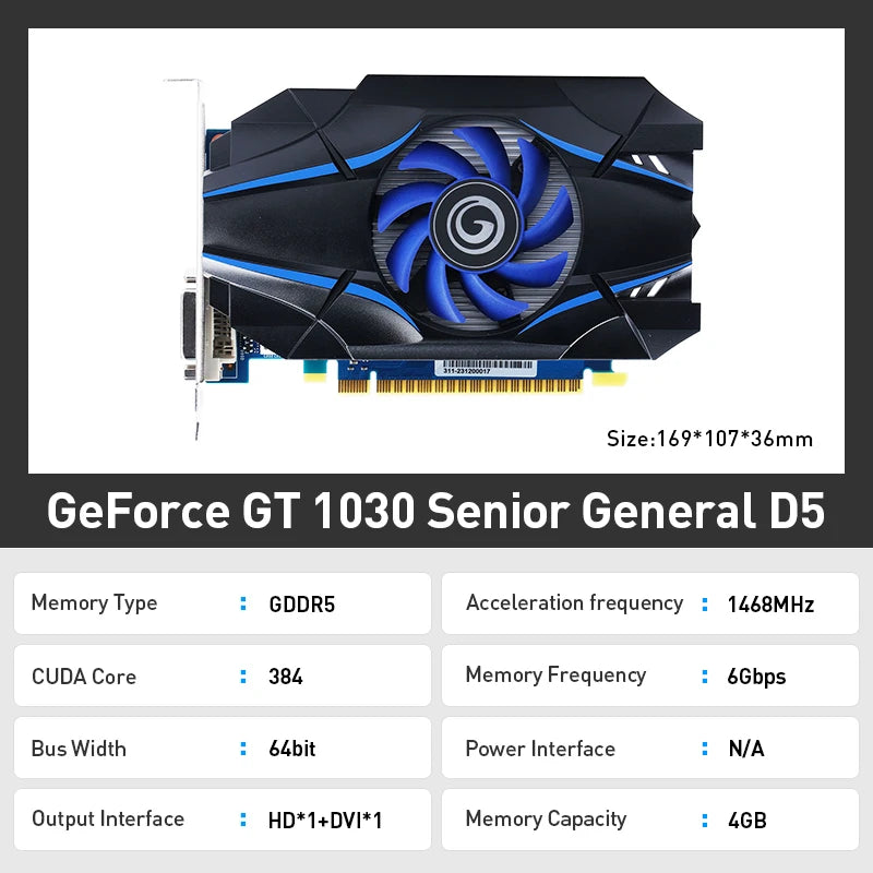 GALAX GT1030 D5 Video Card GDDR5 64Bit 4GB GT 1030 Gaming Graphic Card for Desktop PC placa de vídeo
