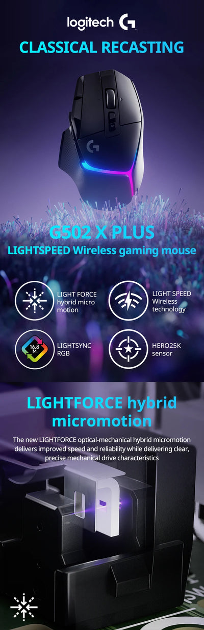 Logitech G502X PLUS Lightspeed Wireless Mouse High Performance Brand New Gaming Mouse RGB Adjustable DPI Computer Gaming Mouse