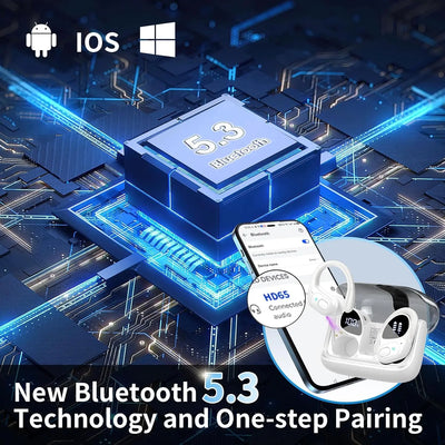 Wireless Earbuds 75hrs Bluetooth 5.3 Headphone Sport, 2025 Bluetooth Earbuds Stereo Deep Bass Over Ear Bud with Earhooks, ENC.