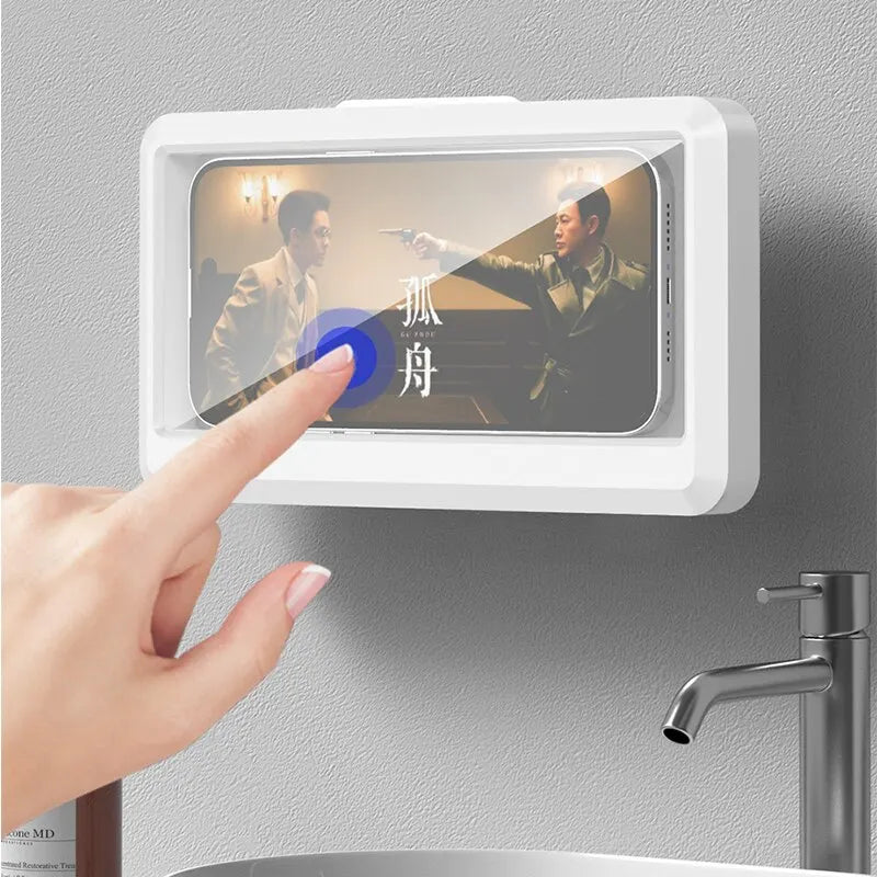 Phone Holder Bathroom Waterproof Home Wall Phone Case Stand Box Self-adhesive Touch Screen Phone Shell Shower Sealing Phone Box