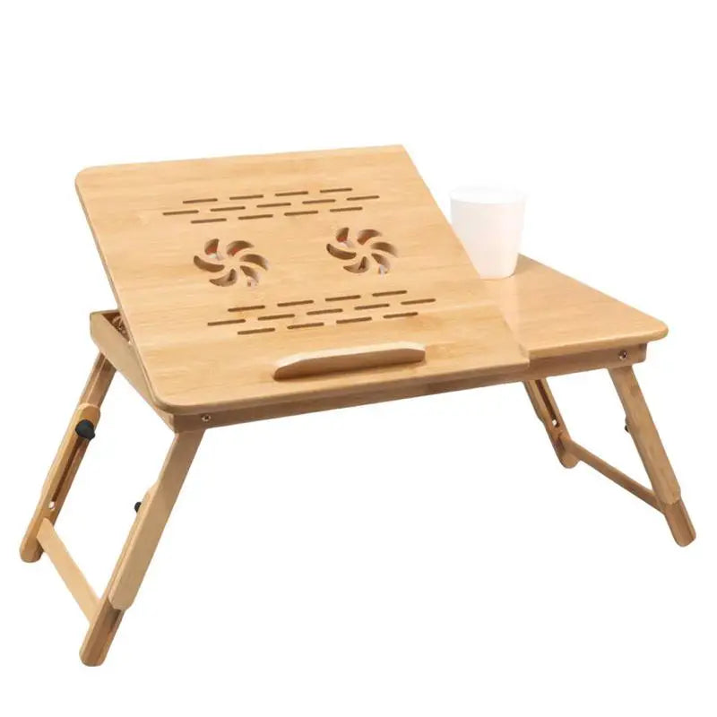 Bamboo Desk With Cooling Fan Adjustable Angles Bed Laptop Table With Cooling Fan Laptop Bed Desk Foldable Tray Drawer For Home