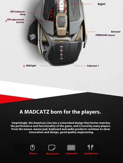 Madcatz Rat8+ Mouseesports Gaming Rat Pro X3 Wired Mechanical Mouse 11 Keys Programming Button Mice Pmw3389 Comfortable Custom