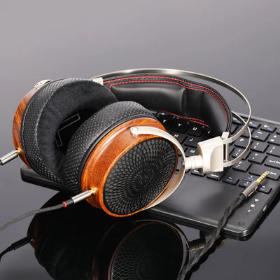 KUN-005 Rosewood Over-Ear Headphones - 50mm Dynamic Driver, Dual 3.5mm Stereo, 6N Silver-Plated Replaceable Cable