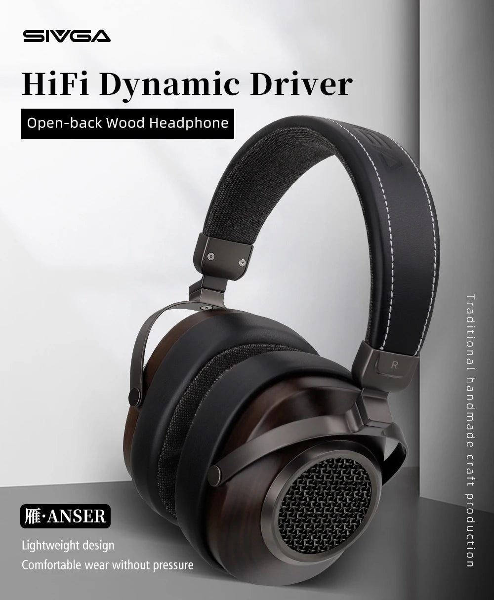 SIVGA ANSER High-Fidelity Audio Open-back Wooden Headphone 50mm Dynamic Driver Over-ear Wired Headset