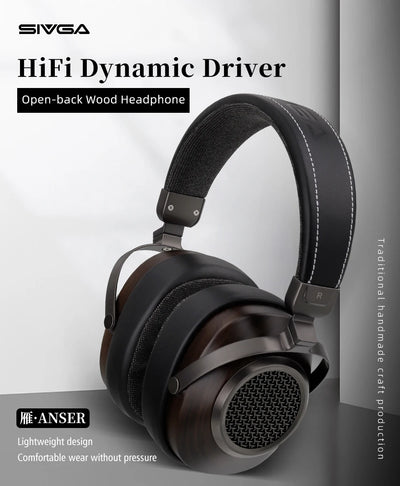 SIVGA ANSER High-Fidelity Audio Open-back Wooden Headphone 50mm Dynamic Driver Over-ear Wired Headset