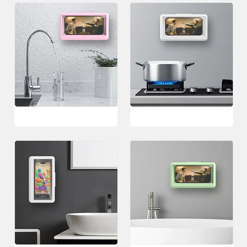 Phone Holder Bathroom Waterproof Home Wall Phone Case Stand Box Self-adhesive Touch Screen Phone Shell Shower Sealing Phone Box