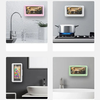 Phone Holder Bathroom Waterproof Home Wall Phone Case Stand Box Self-adhesive Touch Screen Phone Shell Shower Sealing Phone Box
