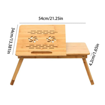 Bamboo Desk With Cooling Fan Adjustable Angles Bed Laptop Table With Cooling Fan Laptop Bed Desk Foldable Tray Drawer For Home