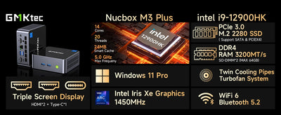 GMKtec M3 Plus Core i9-12900HK Mini PC Windows 11 Pro