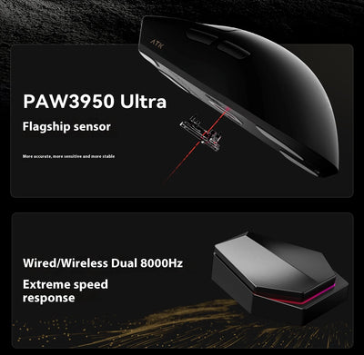 NEW ATK X1 Master Wireless Mouse Dual Mode Connection Paw 3950uitra 30000dpi Ergonomic Design Lightweight E-Sports Gaming Mouse