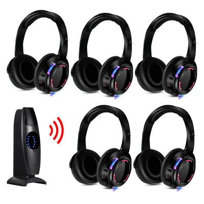 Silent Disco Headphones Compete System 200m Led Wireless Earphones 5 Headset + 200m Transmitter HD Sound No Lag for TV Watching