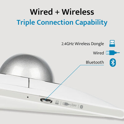Kensington Wireless/Wired Mouse Trackball SlimBlade Pro White Ergonomic Design for Both Hand for CAD K72084