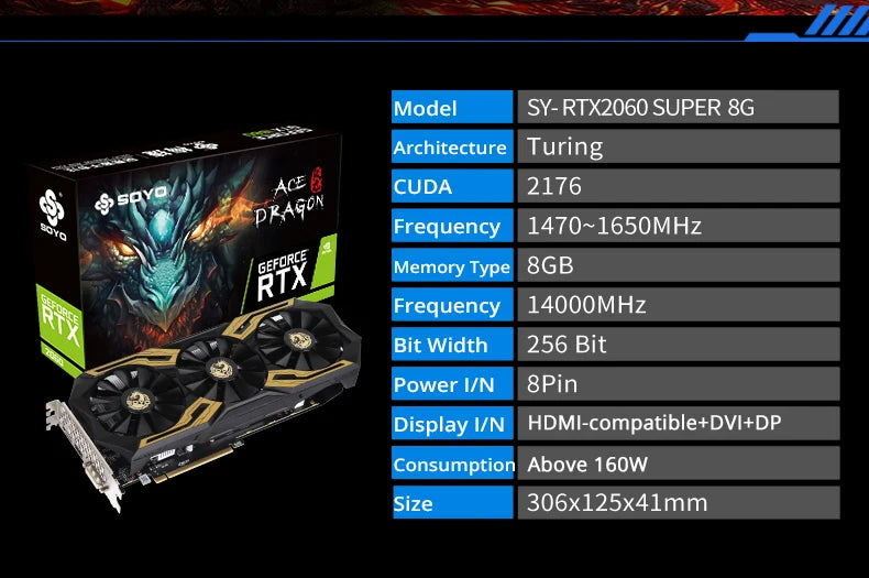 SOYO World Premiere Nvidia Geforce RTX 2060 SUPER GDDR6 8G Graphics Card 256Bit White Video Gaming Card Full New GPU RGB Card