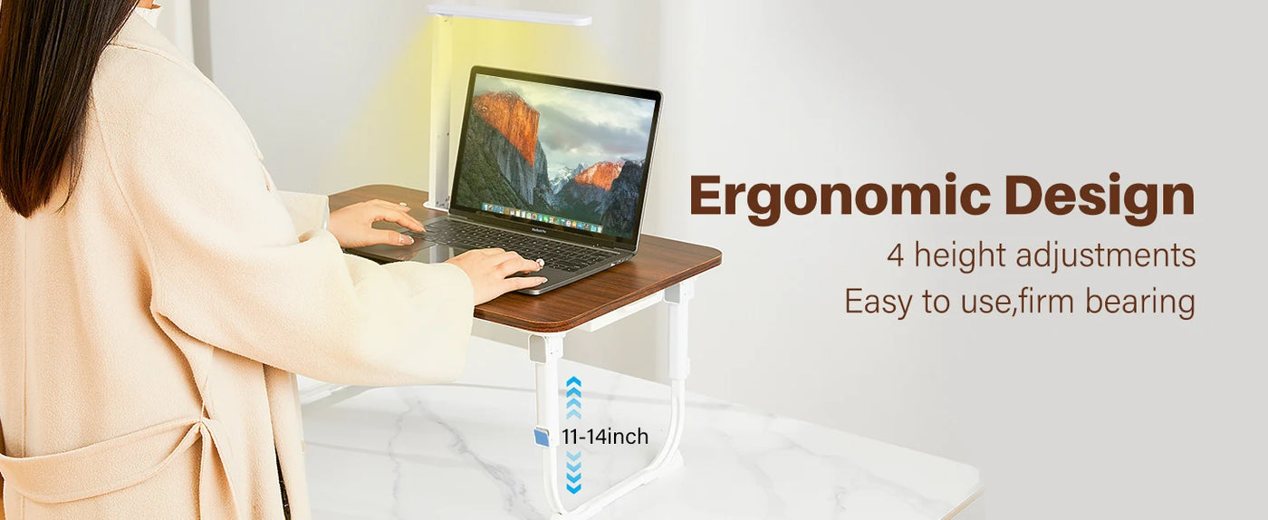 Laptop Desk for Bed Lap Desk with LED Desk Light, Adjustable Tablet Bed Table with Foldable Legs Storage Drawer, Breakfast Servi