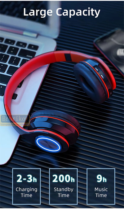 B39 Wireless Illuminated Headset Over-ear HiFi Stereo Headphones Foldable Gaming Headset For Airplane Travel Work Workout Home
