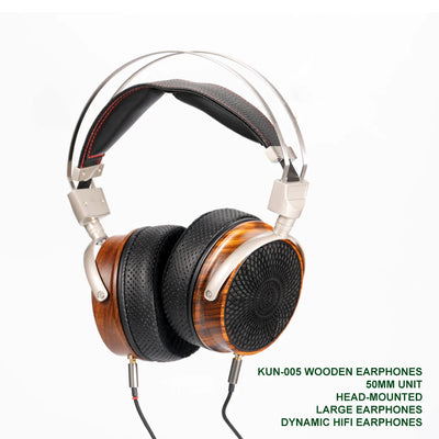 KUN-005 Rosewood Over-Ear Headphones - 50mm Dynamic Driver, Dual 3.5mm Stereo, 6N Silver-Plated Replaceable Cable