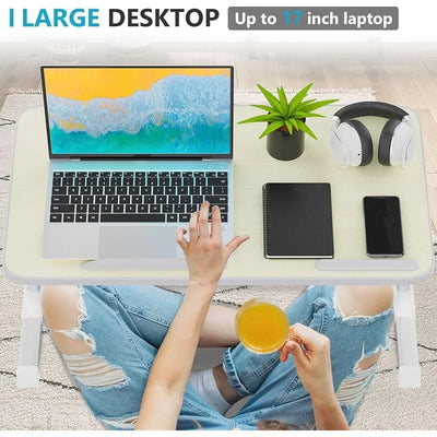 Ergonomic Laptop Bed Table Foldable Portable Desk with Cooling Fan Adjustable Height Work Study and Relaxation