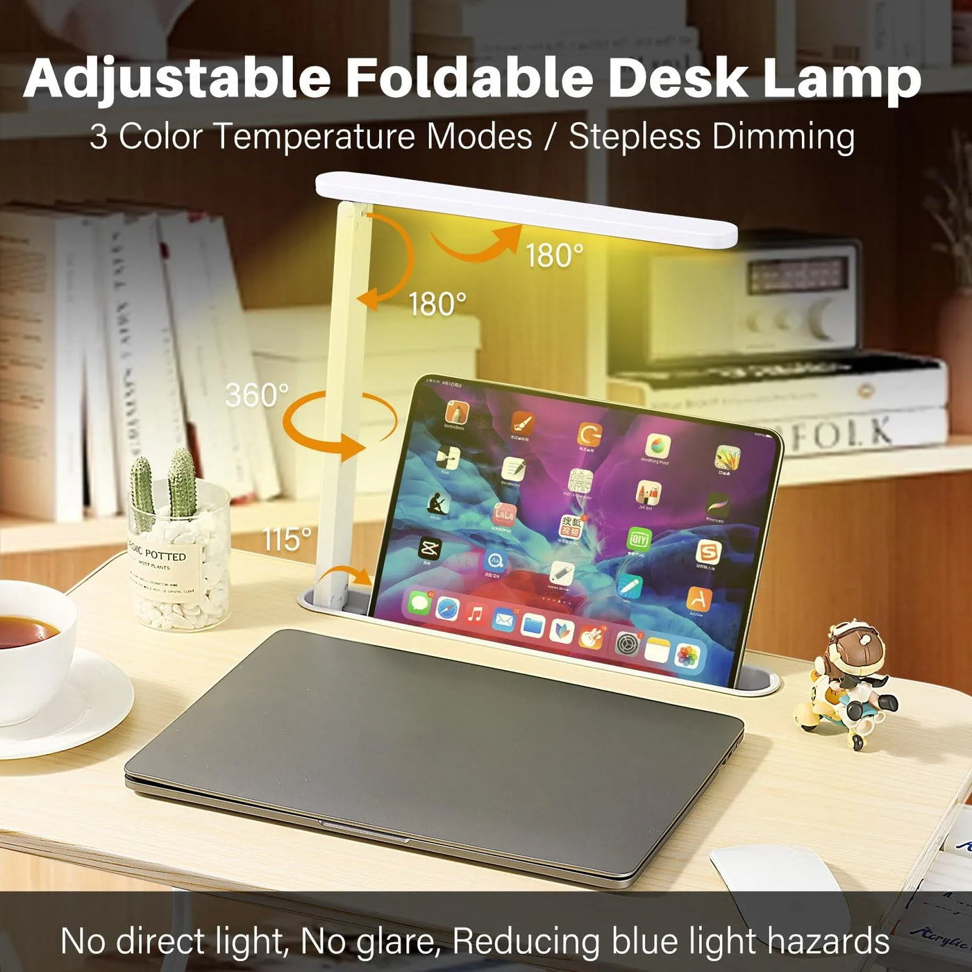 Laptop Desk for Bed Lap Desk with LED Desk Light, Adjustable Tablet Bed Table with Foldable Legs Storage Drawer, Breakfast Servi